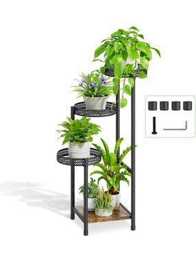 4-Tier Metal Plant Stand - Indoor/Outdoor Flower Pot Shelf, Tall Corner Rack for